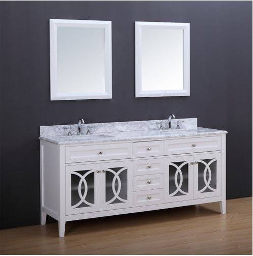 Modena 72-inch satin-white fluted double-sink vanity with Carrara marble top
